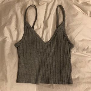 Ribbed Cropped V-Neck